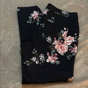 Black Skinny Women’s Jeans with Pink Floral Print